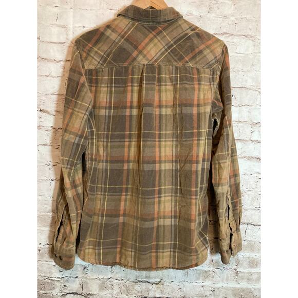 Prana Flannel Top Womens Small Light Brown Plaid Button Up Long Sleeve Shacket - Picture 10 of 12